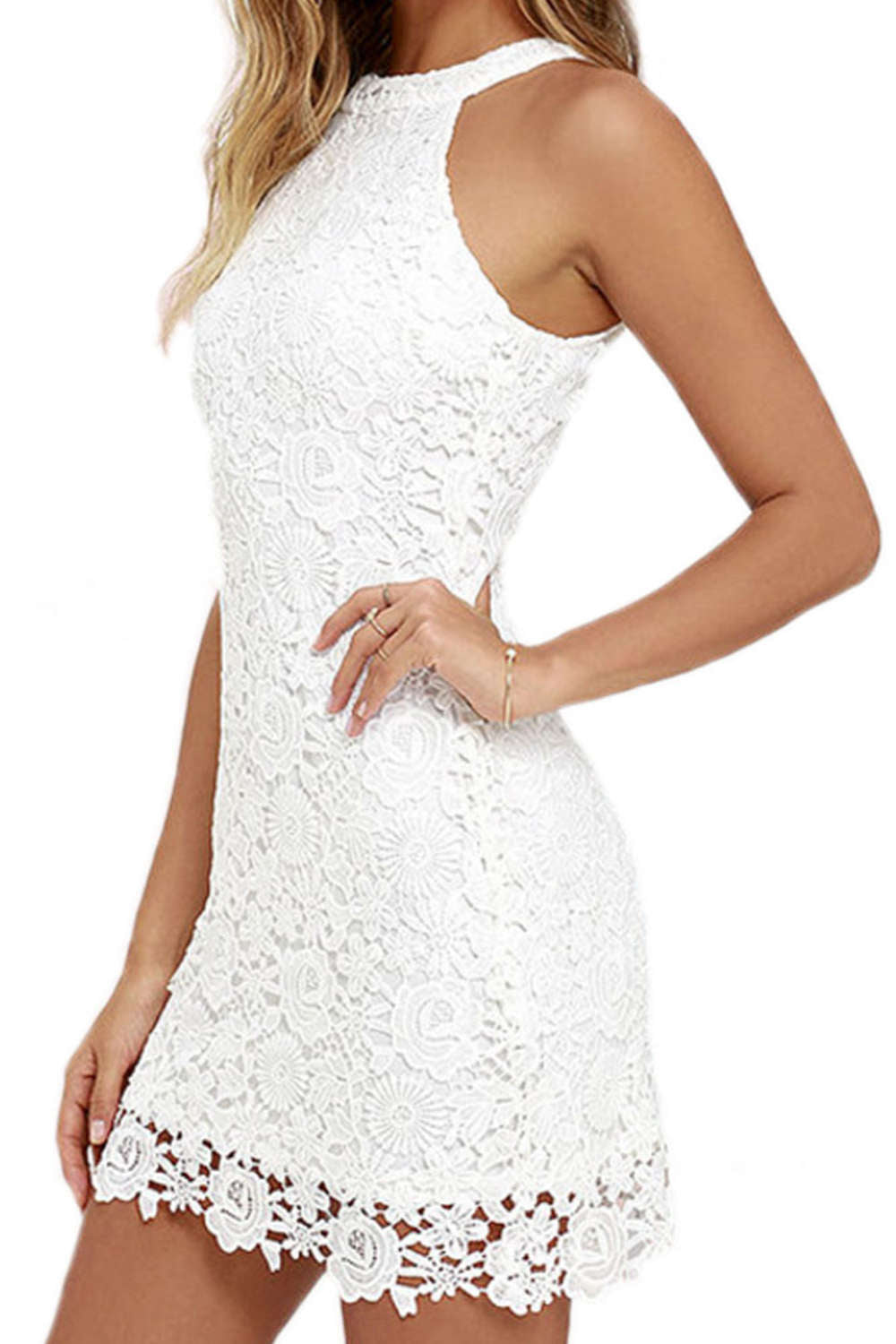 Iyasson Sexy Sleeveless Lace Mini Dress