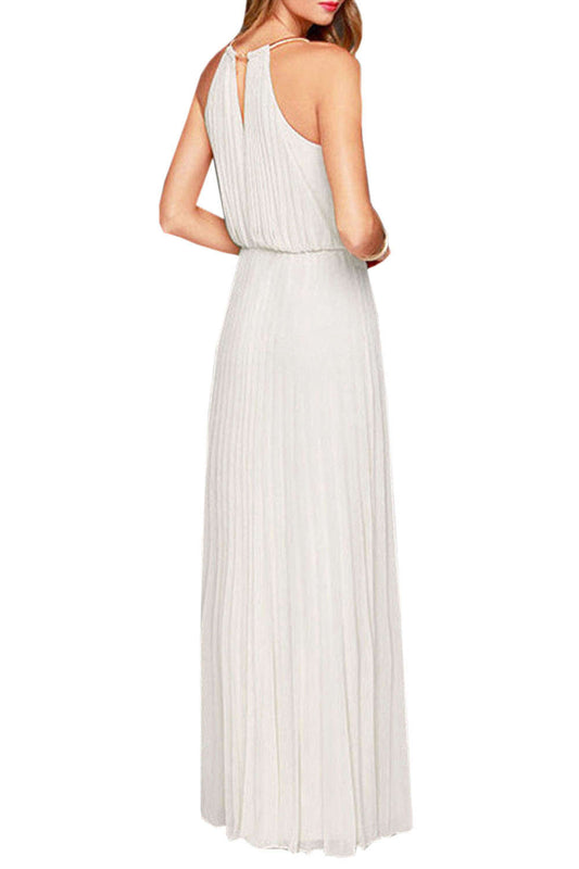 Iyasson Back Hollow Pleated Sleeveless Maxi Prom Dress