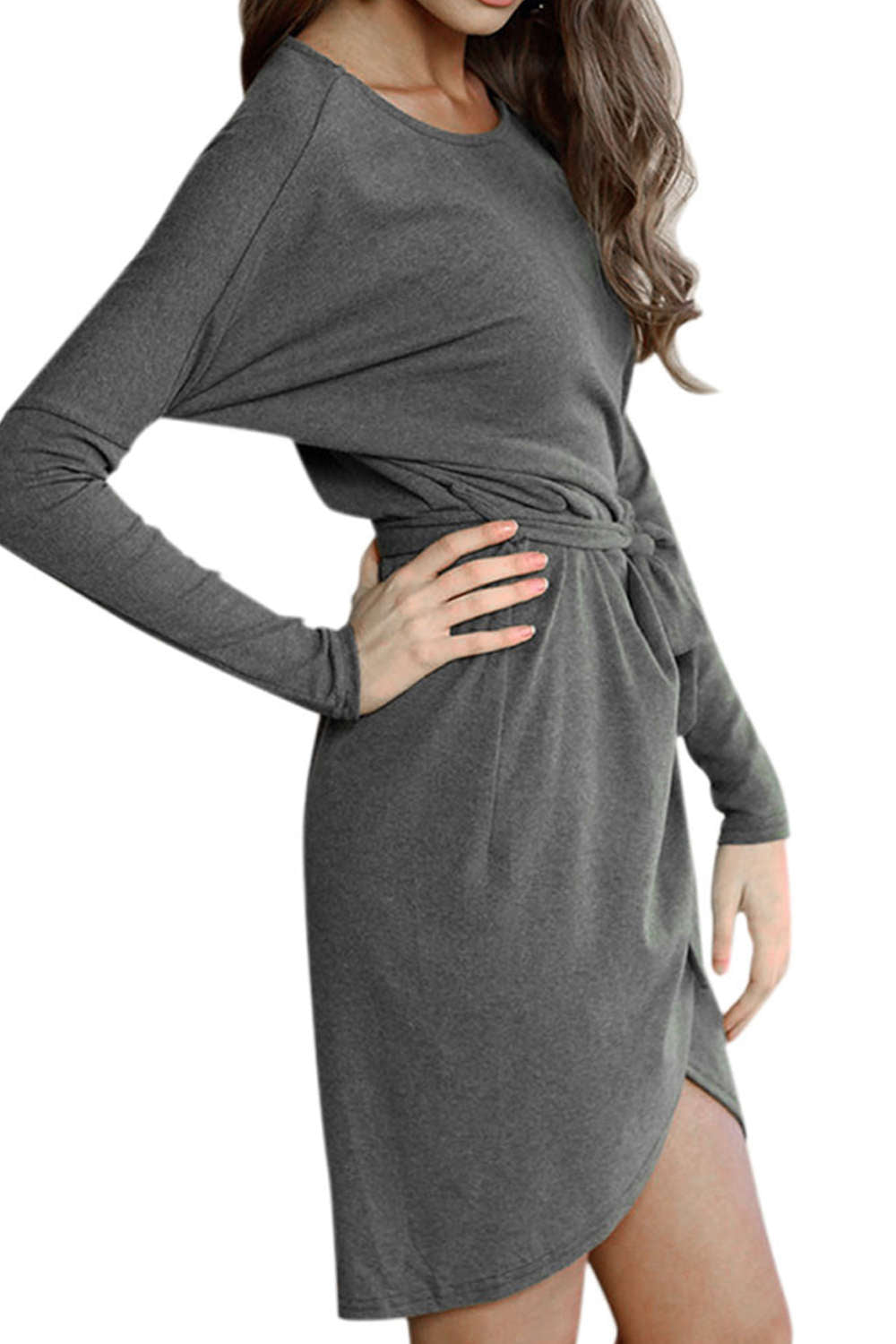 Iyasson Long Sleeve Belted Wrap Mini Dress