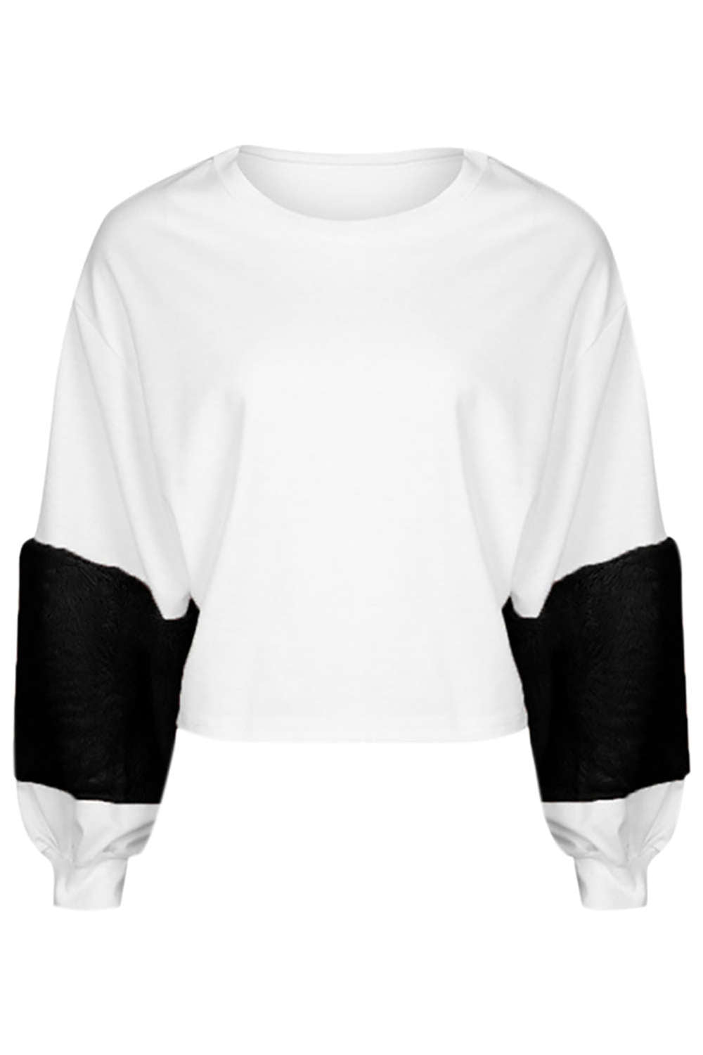 Iyasson Plush Sleeves Patchwork Pullover Sweatshirt