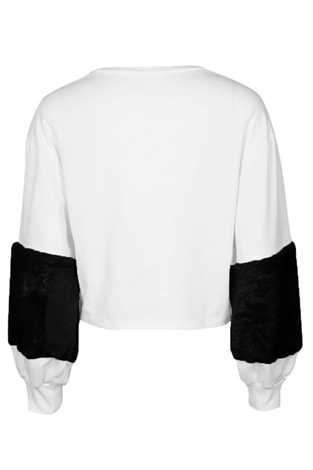 Iyasson Plush Sleeves Patchwork Pullover Sweatshirt