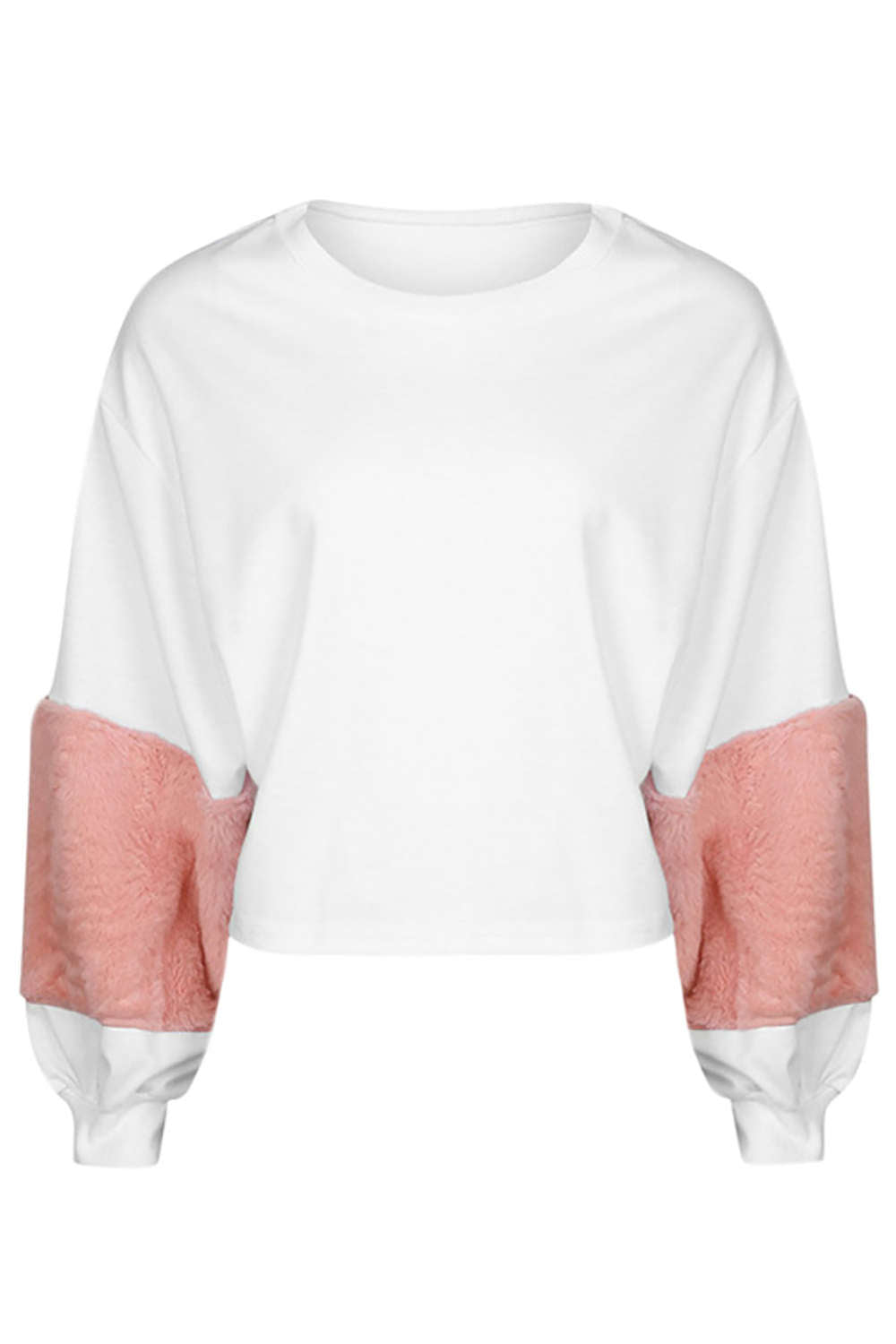 Iyasson Plush Sleeves Patchwork Pullover Sweatshirt