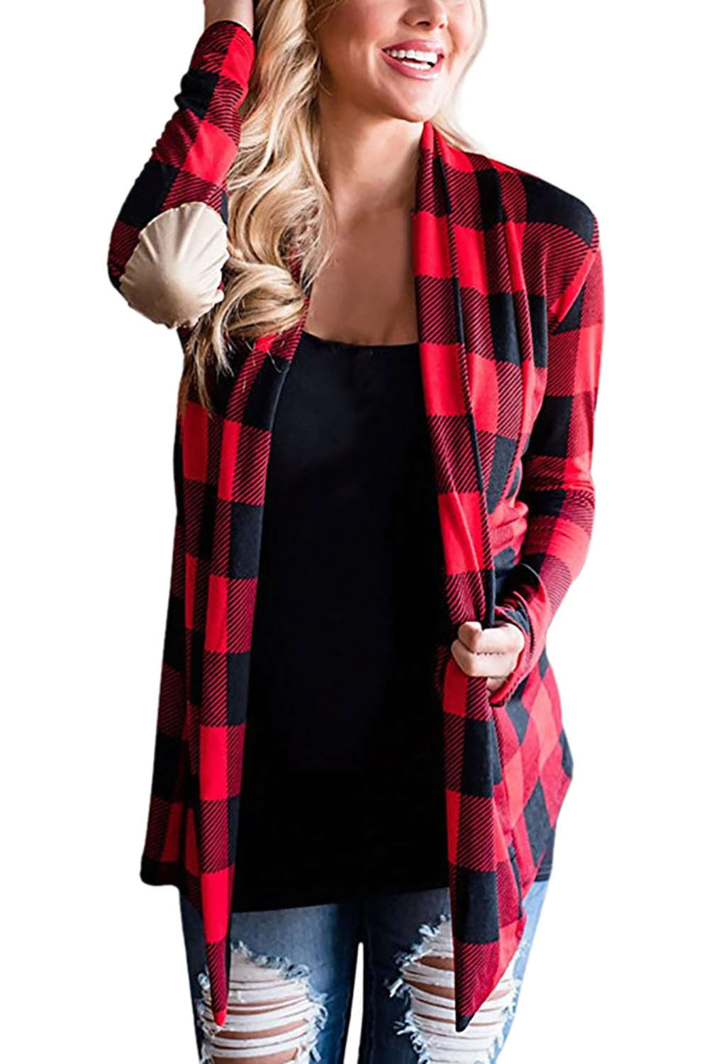 Iyasson Open-Front Sport Plaid Outwear