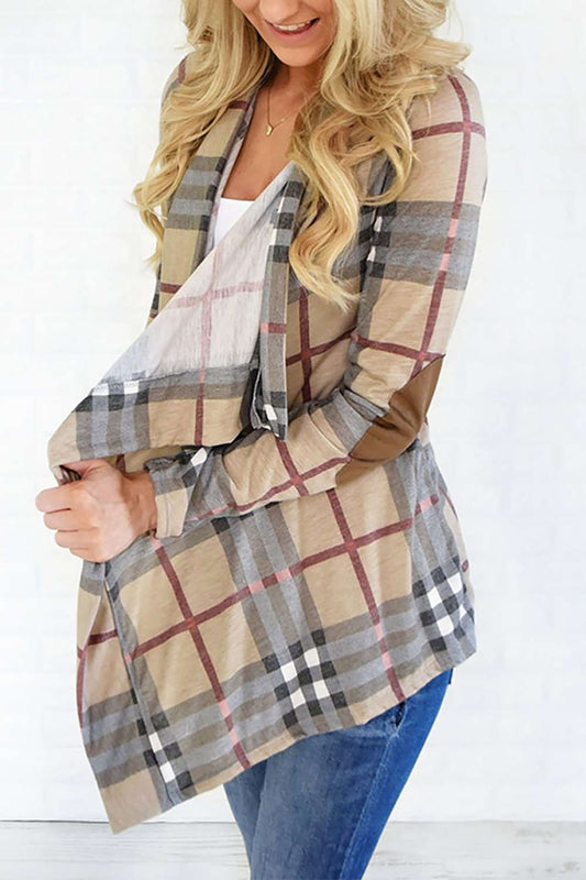 Iyasson Plaid Long Sleeve Open Front Cardigan