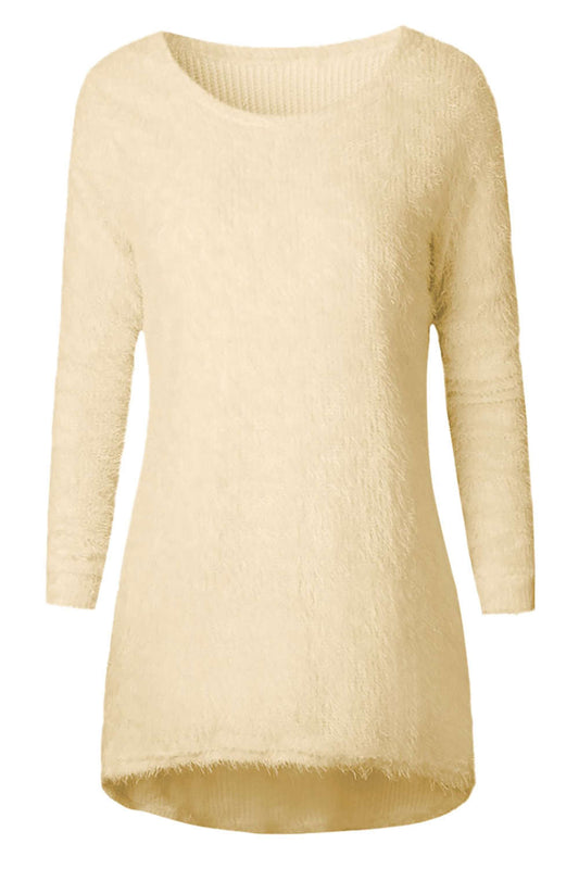 Iyasson Scoop Neck Long Sleeve Fluffy Jumper