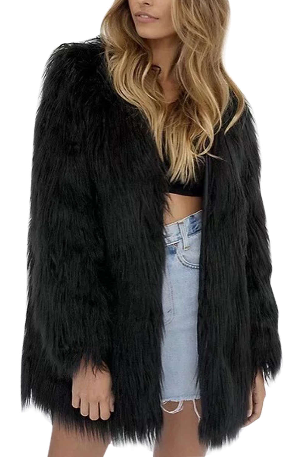 Iyasson Long Sleeve Faux Fur Warm Coat