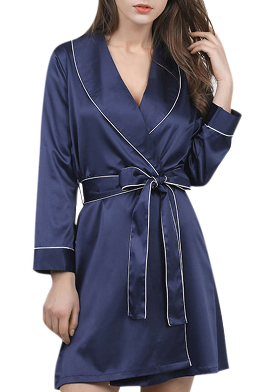 Iyasson Long Sleeve Contrast Piping Robe