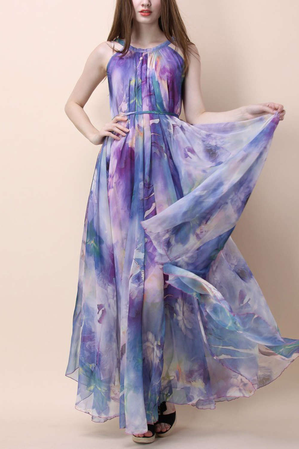 Iyasson Halter Neck Floral Printing Dress