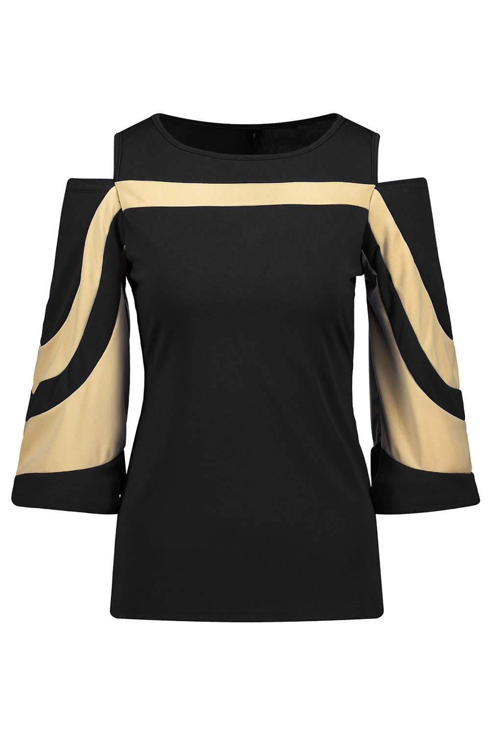 Iyasson Cold Shoulder Bell Sleeve Color Block Top