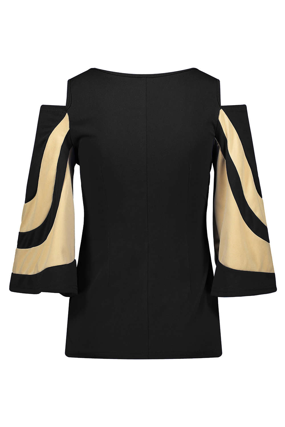 Iyasson Cold Shoulder Bell Sleeve Color Block Top