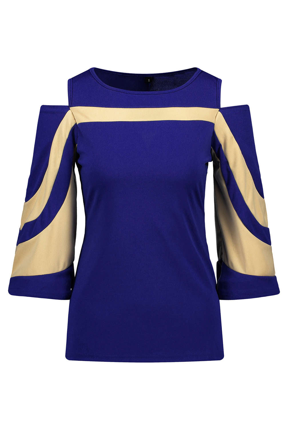 Iyasson Cold Shoulder Bell Sleeve Color Block Top