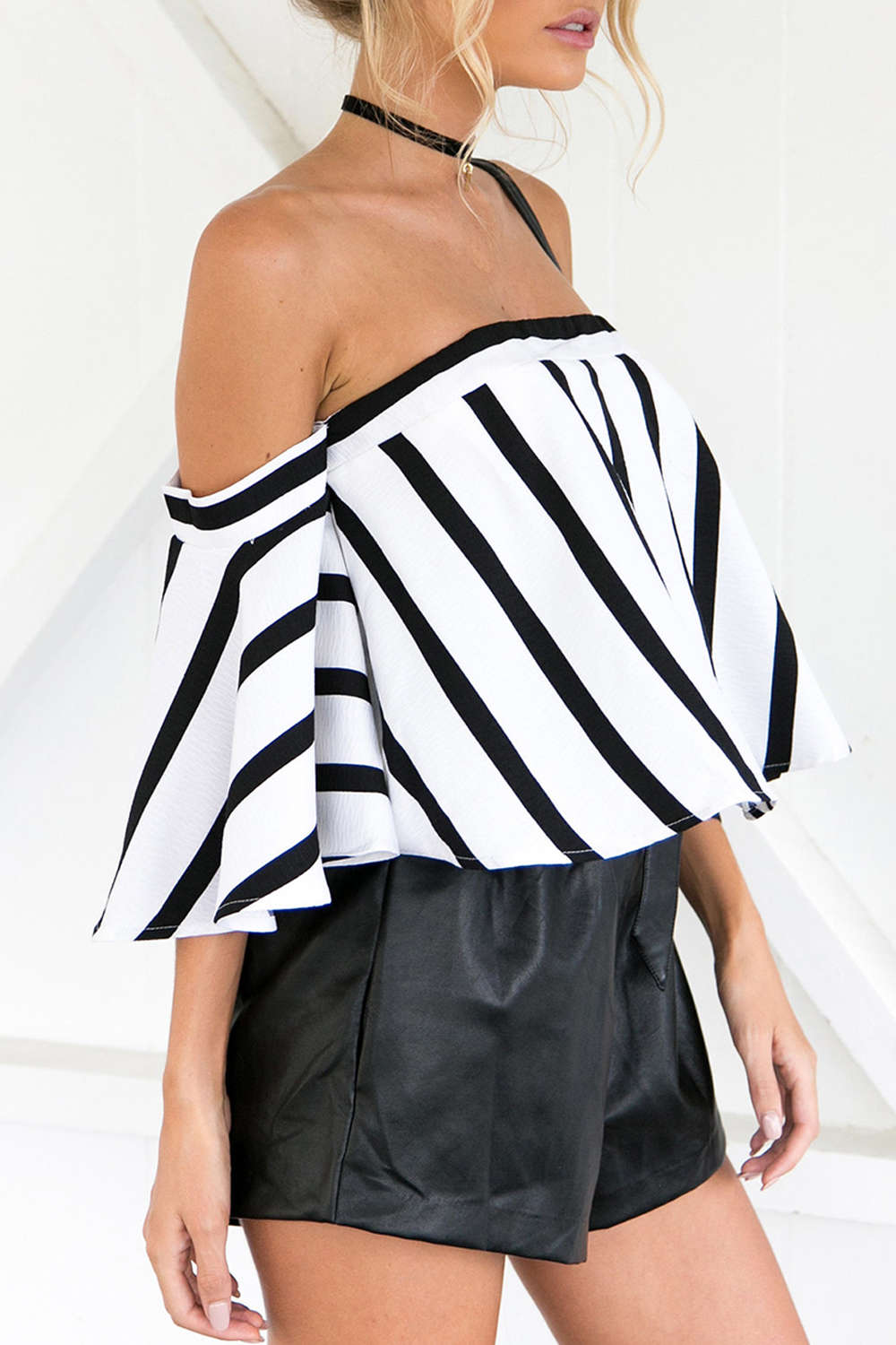 Iyasson Striped Off-the-shoulder Silhouette Top