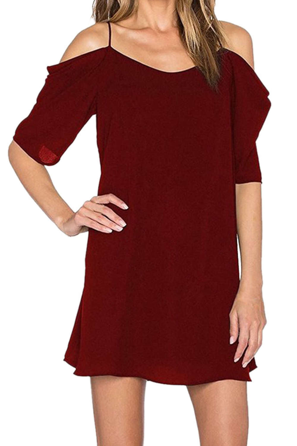 Iyasson Cold Shoulder A-Line Mini Dress