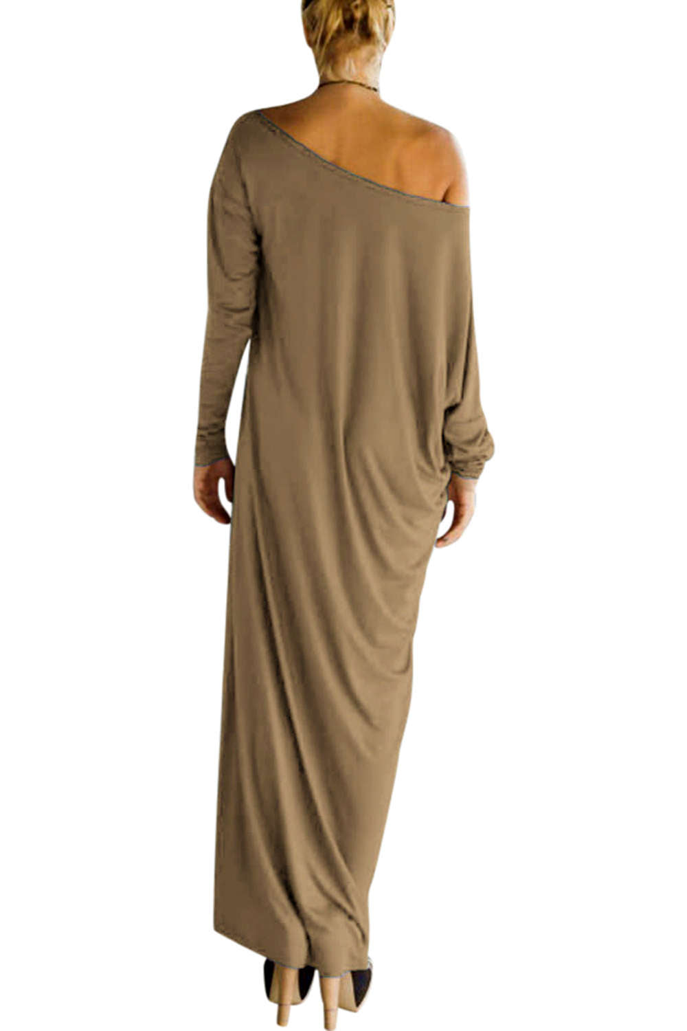 Iyasson Long Sleeve One Shoulder Maxi Dress