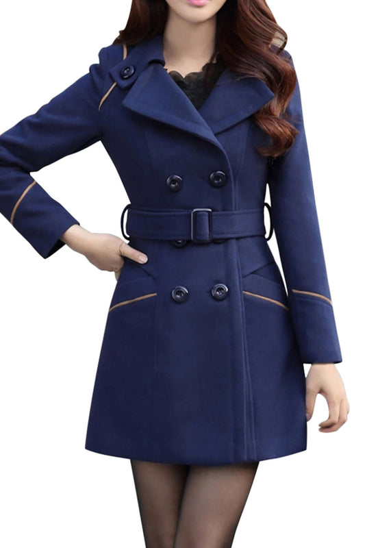 Iyasson Women's Double Breasted Blend Coat