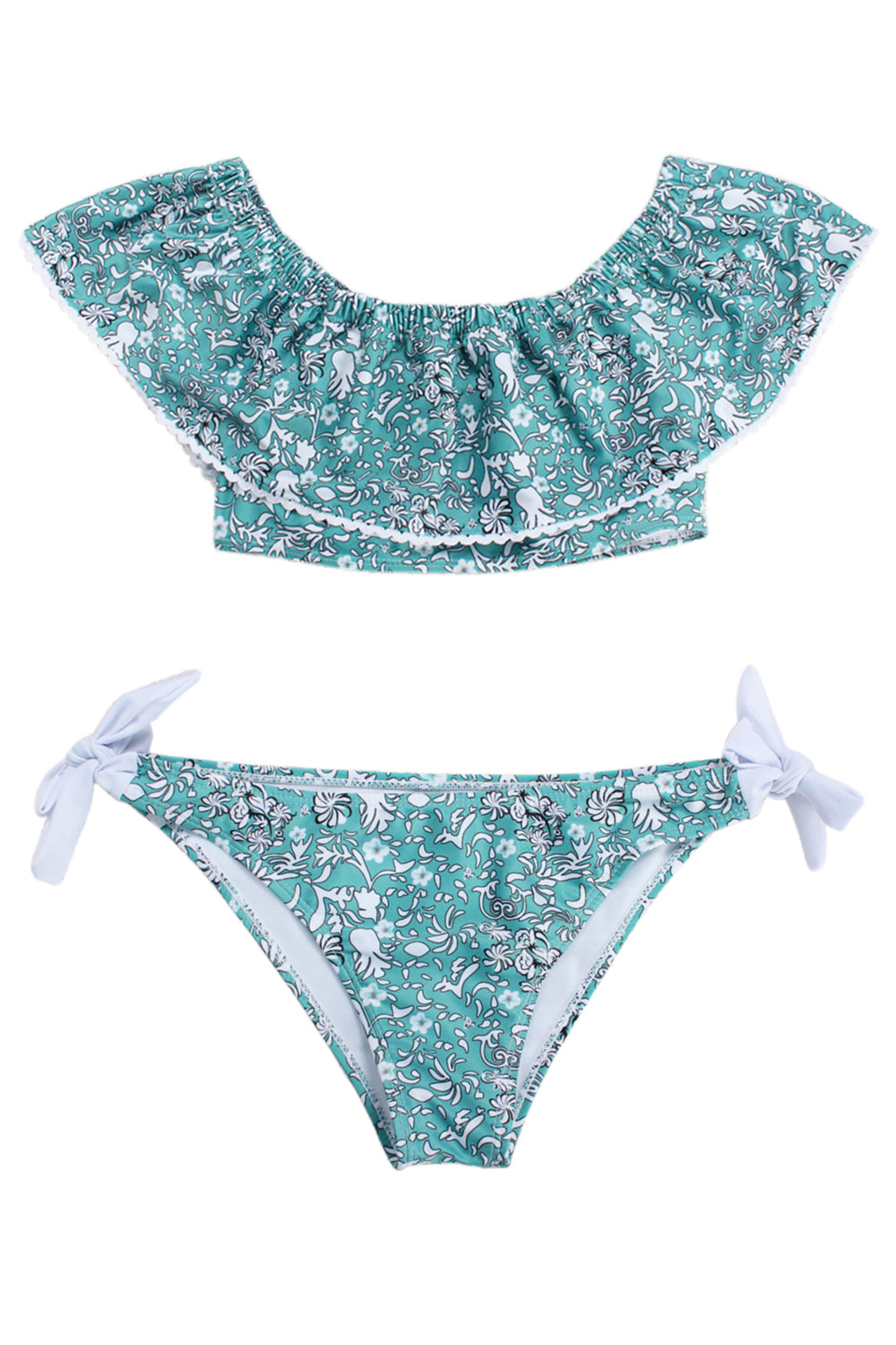 Iyasson Blue Flower Printing Falbala Bikini Set