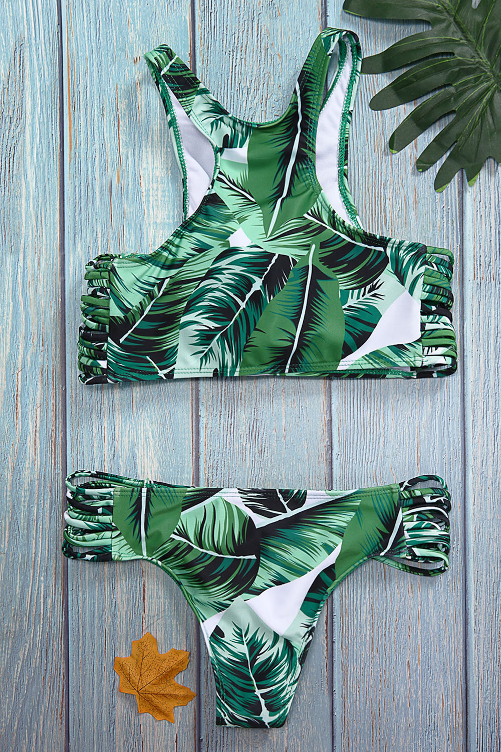 Iyasson Fashion Leaves Printing Bikini Set