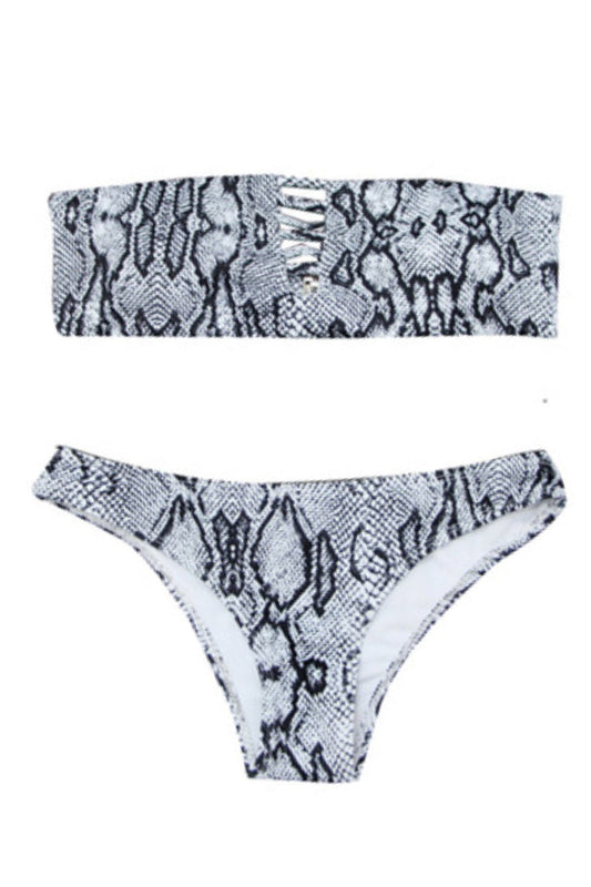 Iyasson Snake Print Strapless Bikini