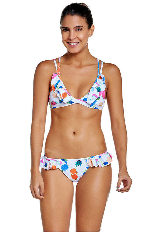 Iyasson Tropical Fruit Print Ruffled Bikini Swimwear