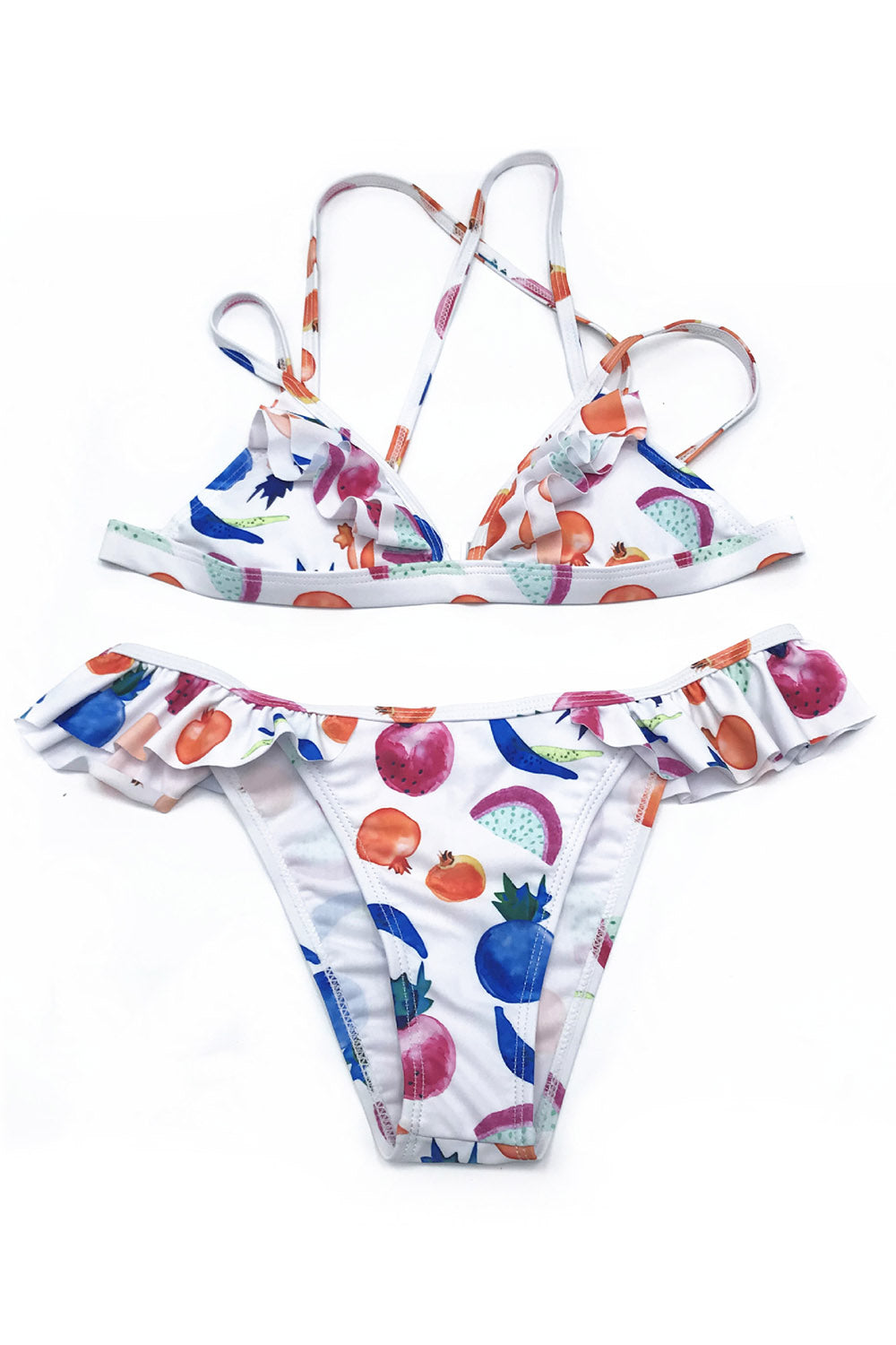 Iyasson Tropical Fruit Print Ruffled Bikini Swimwear