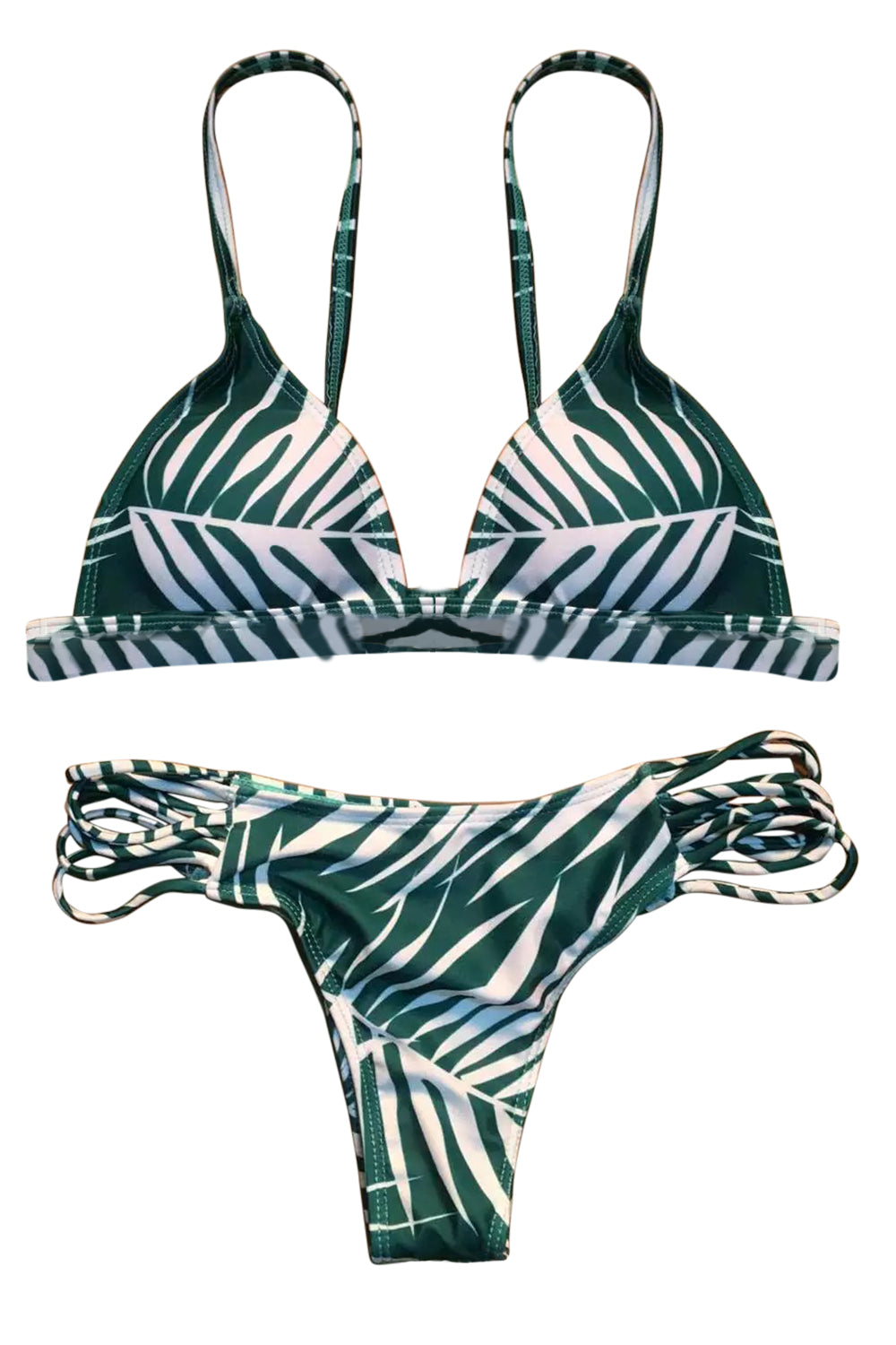 Iyasson Backless Palm Leaves Halter Bikini Set