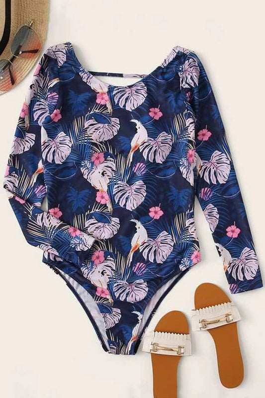 Tropical Long Sleeve One Piece Swimsuit