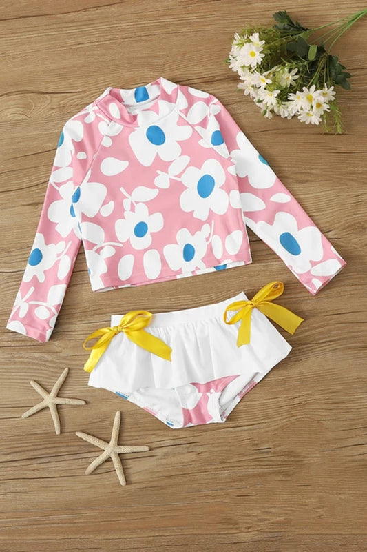 Toddler Girls Floral Print Long Sleeve Tankini