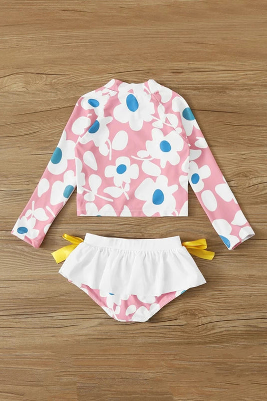 Toddler Girls Floral Print Long Sleeve Tankini