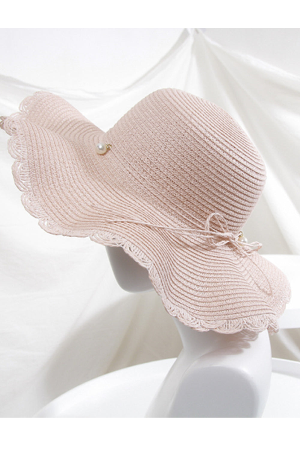 Summer Beach Cute Sun hat Wavy Pearl Bow