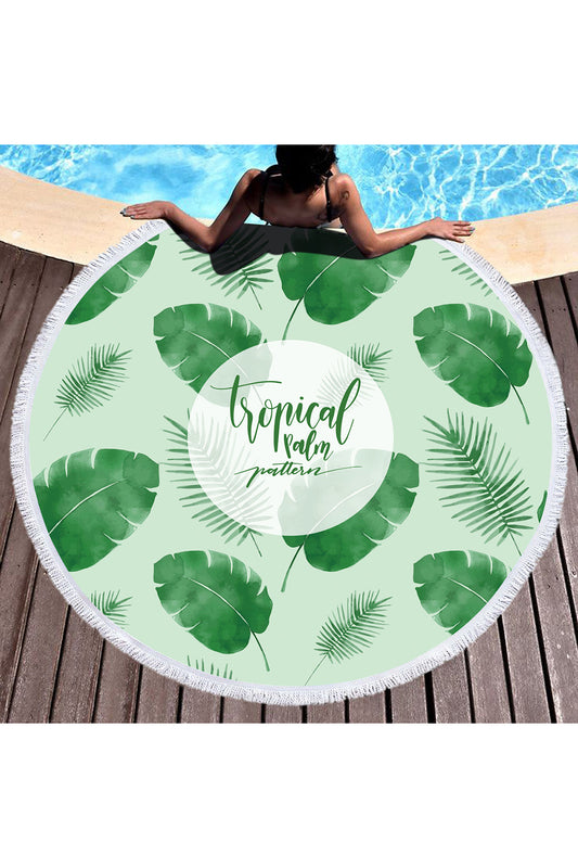 INS Hot Tropical Leaves Round Beach Cover Up Beach Mat Towel Shawl Yoga Mat Summer Sarong Cloak Camping Mat