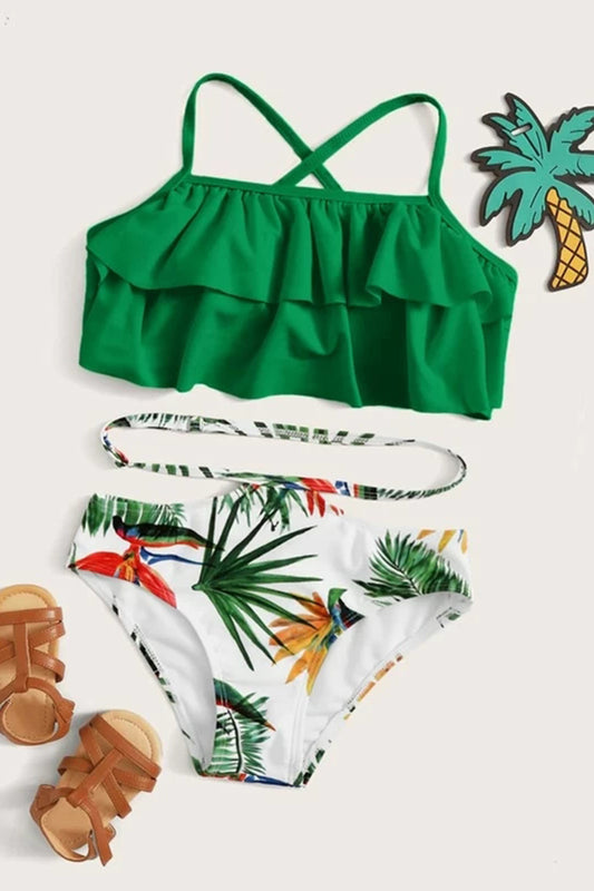 Girls Tiered Layer Top With Random Tropical Bikini