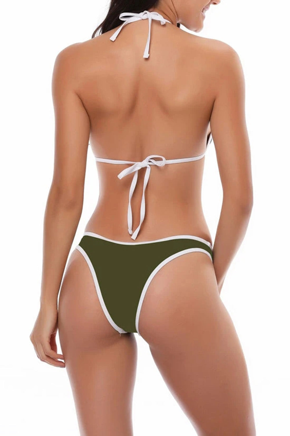 CONTRAST BINDING TRIANGLE BRAZILIAN BIKINI SWIMSUIT