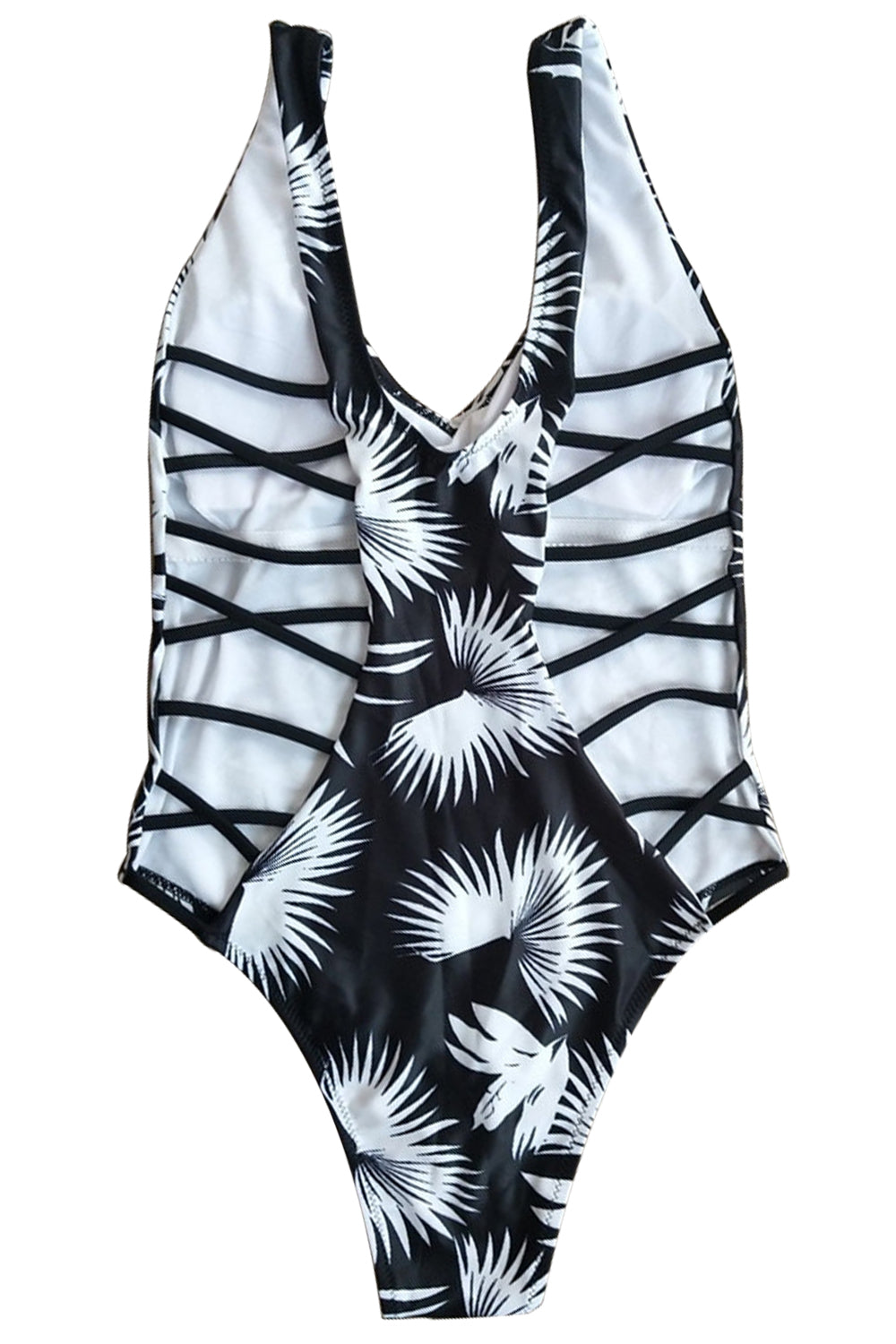 Iyasson Palm Leaves Printing One-piece Swimsuit