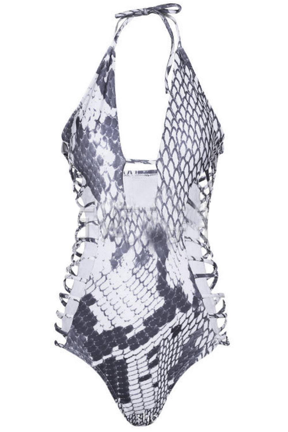 Iyasson Snakeskin Print Strappy Halter One-piece Swimsuit