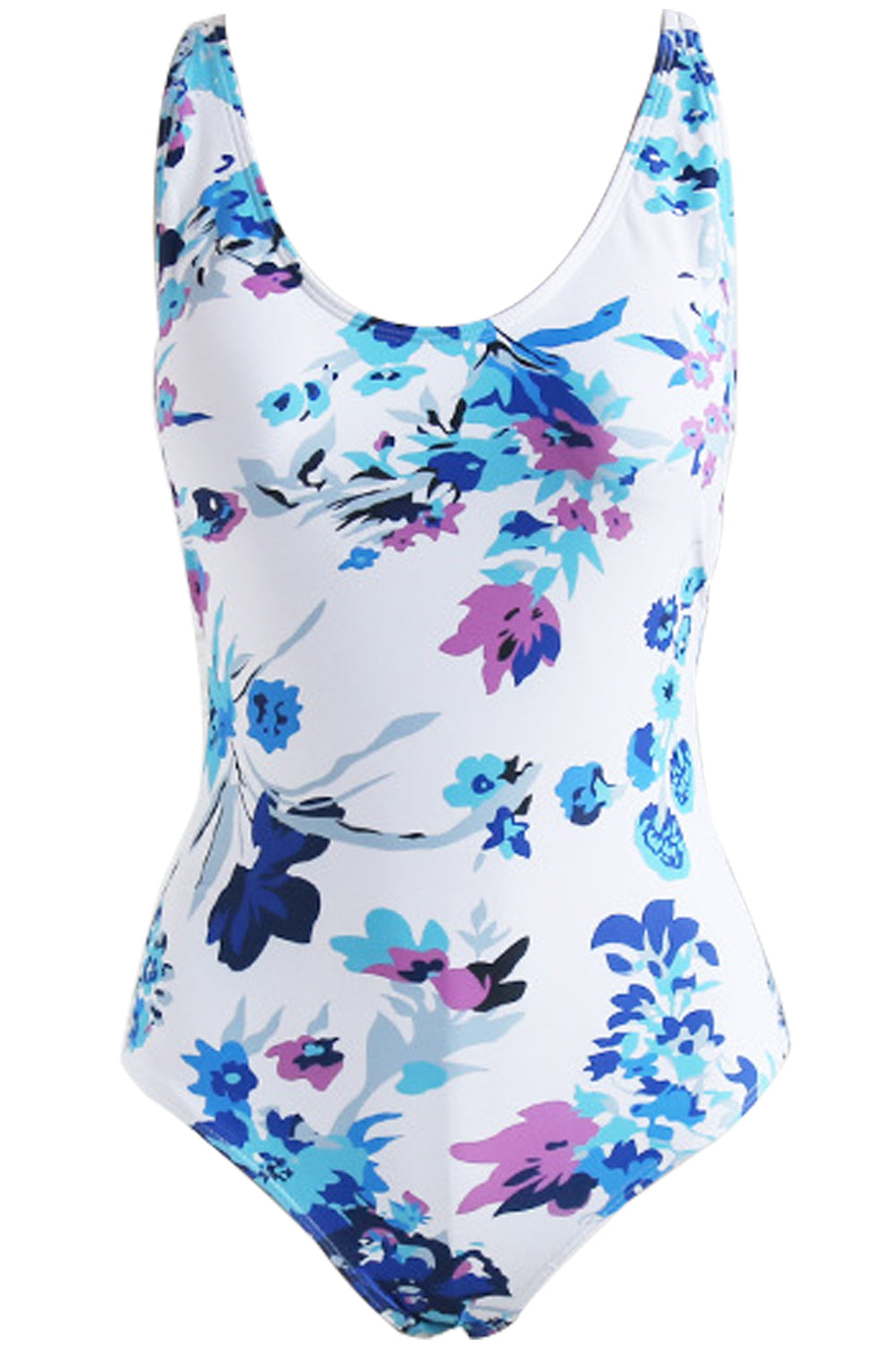 Iyasson Blue Floral Print Backless One-piece Swimsuit