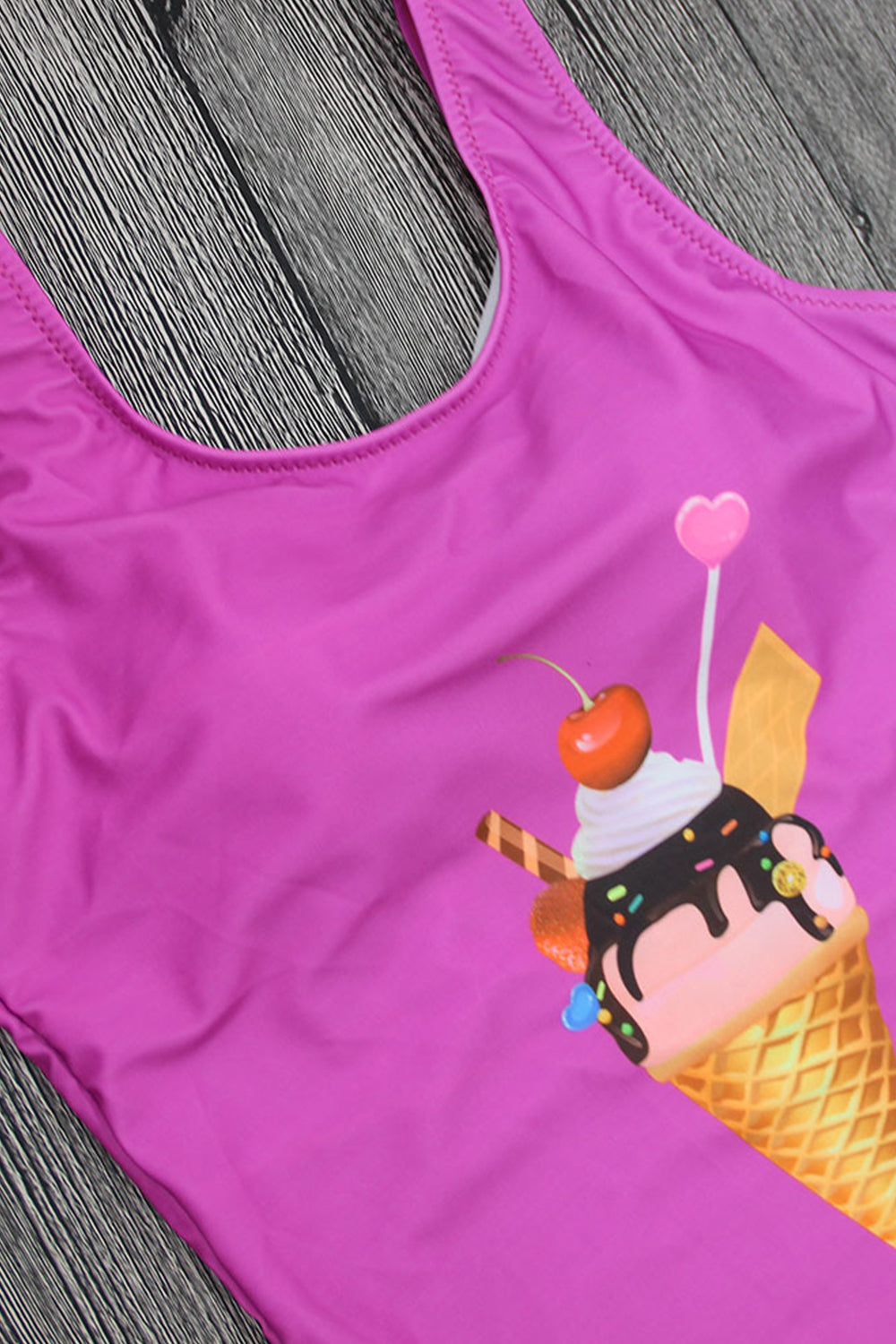 Iyasson Cute Ice-cream Printing With U-backline One-piece Swimsuit