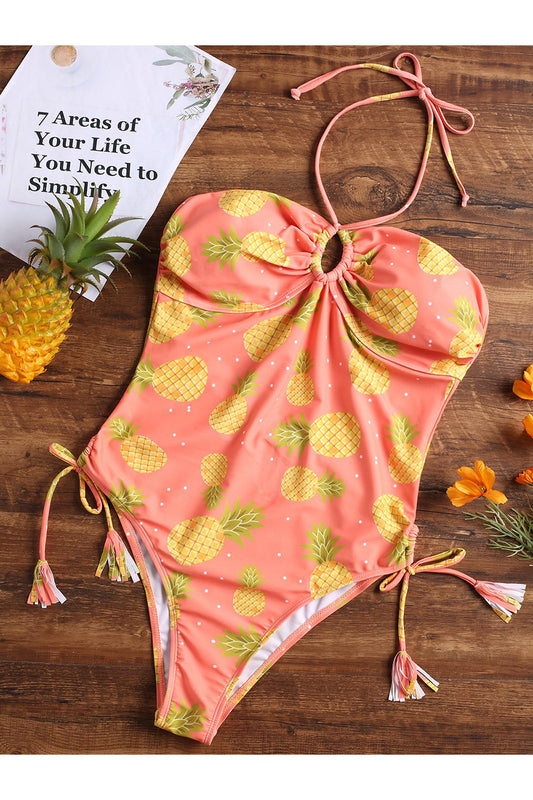 Pineapple Halter High Leg One-piece Swimsuit