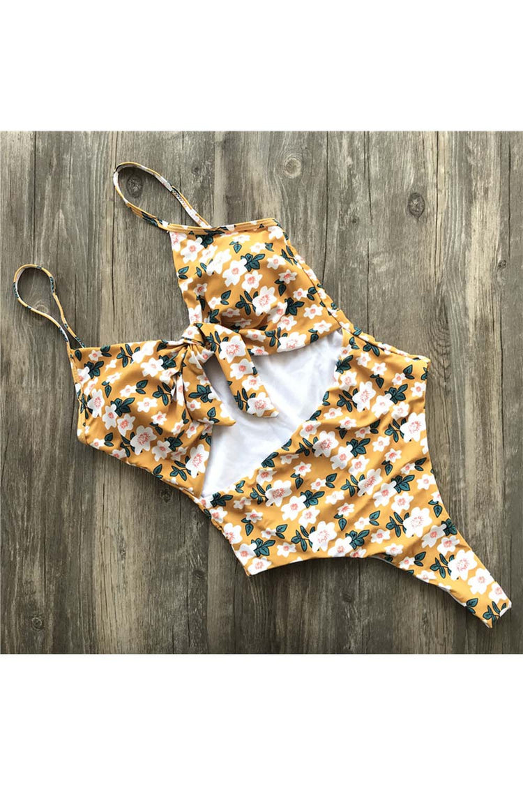 Floral Print Polka Dot High Waist One Piece Swimsuit Iyasson