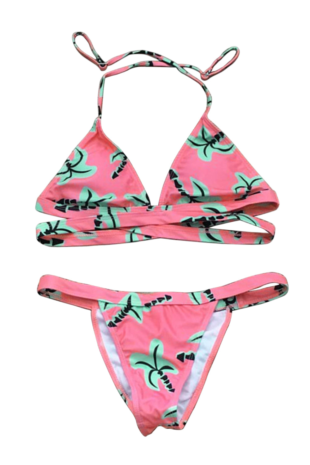 Iyasson Tropical Trees Printing Triangle Brazilian Bikini Set