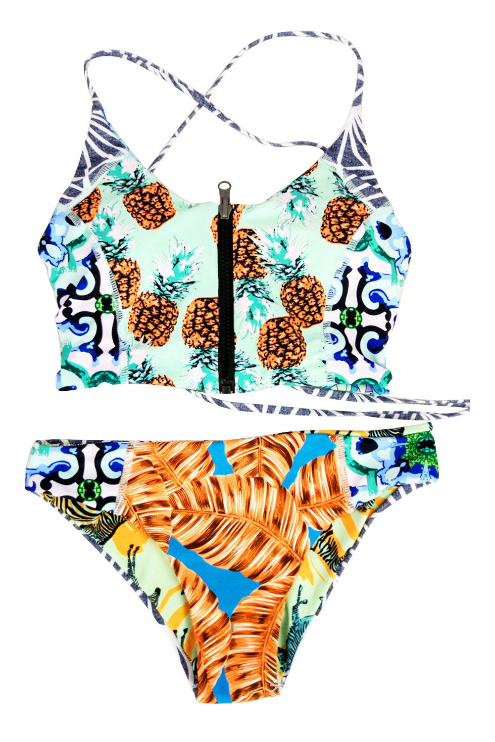 Iyasson Pineapple Printing With Reversible Bottom Bikini Set